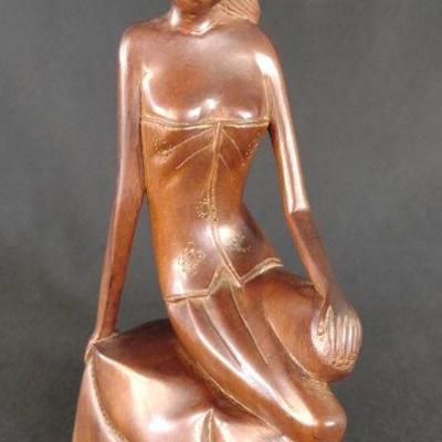 Balinese Carved Wood Sculpture of Sitting Woman