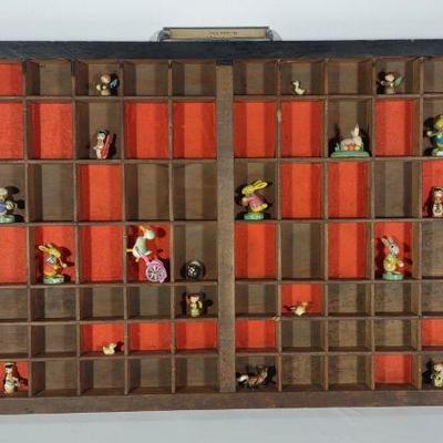 Wood Printers Tray with Trinkets & Figurines