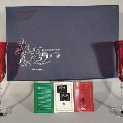 (4) Le Stelle Italian Ruby Red Crystal Glasses