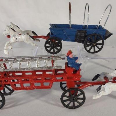 Cast Iron Horse Drawn Fire Wagon & Carriage
