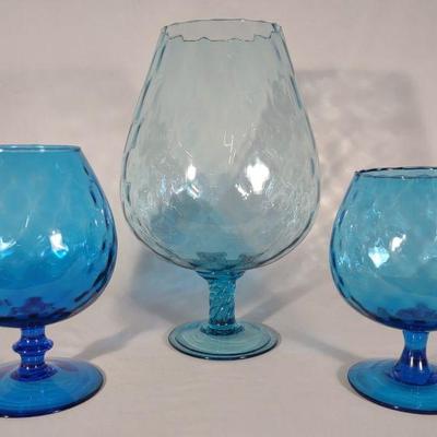 Vintage Hand Blown Aquamarine Art Glass Vases