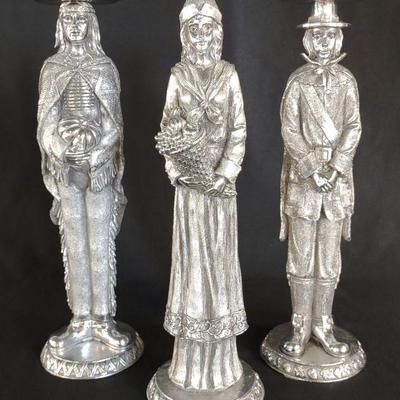 Set of 3 Pilgrim & Native American Candle Holders