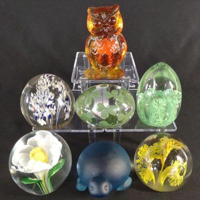 7 Marked Art Glass Paperweights