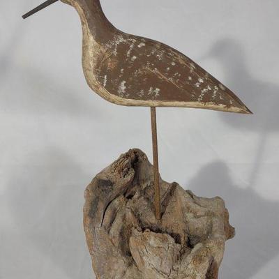 Wood Carved Shorebird Decoy w/ Metal Beak
