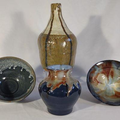4 Glazed Studio Art Pottery Pieces