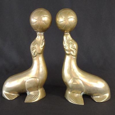 Pair of Vintage Brass Seal Bookends