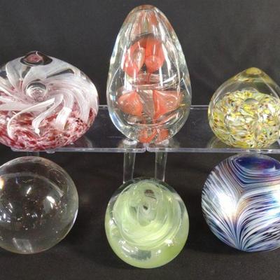 Assortment of 6 Art Glass Paperweights