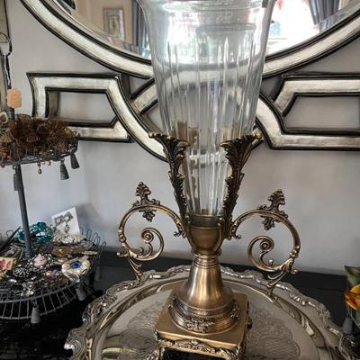 Brass & Crystal Urn / Vase