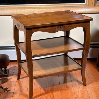 WOODEN SIDE TABLE | Solid wood with two shelves - h. 24 x w. 22-1/2 x d. 16-1/4 in.