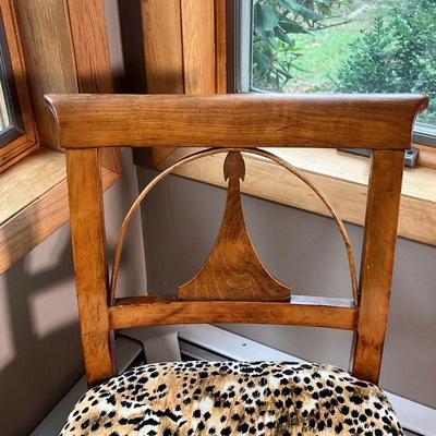 BIEDERMEIER STYLE SIDE CHAIR | Possibly walnut, with very soft leopard print upholstered seat over square tapering legs - h. 31-1/2 x...
