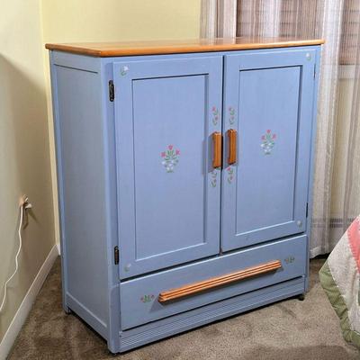 PAINTED COTTAGE WARDROBE | Cute! Children's dresser / wardrobe, having two doors revealing a set of drawers and hanging space with a full...
