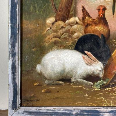 BERNARD ISAAC DURWARD (1817-1902) | Rabbits in a Barnyard Scene
Oil on canvas
Signed and dated 1888 lower left
Showing a black and a...