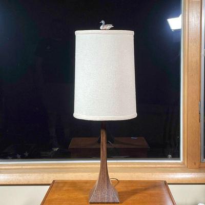 WOODEN BASED LAMP | Side table lamp with a wooden base and duck finial - h. 31 in.