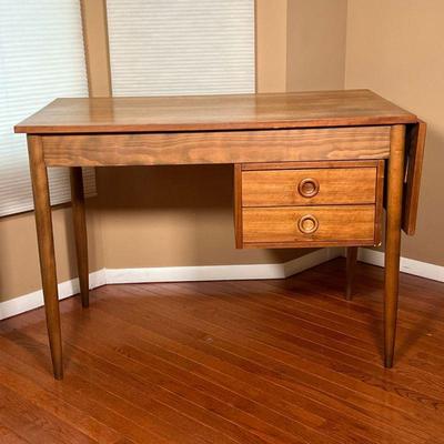 MID-CENTURY DESK | Mid-century modern design, desk with a half bank of two drawers and fold out / sliding extending side, on tapering...