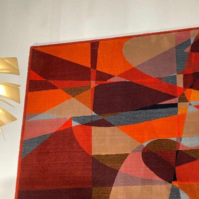 IMPRESSIVE WOOL WALL HANGING | Colorful abstract geometric patterned rug / wall hanging, no apparent signature - h. 65 x 91 in.