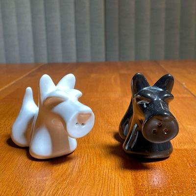 DOG SALT & PEPPER SHAKERS | Small pair of black and white terrier salt and pepper shakers