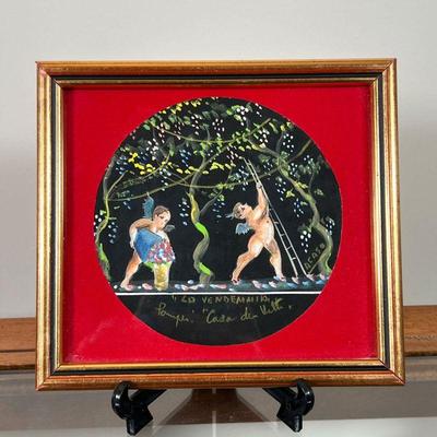 ANTONIO CASO PUTTI PAINTING | Gouache painting showing winged putti collecting grapes signed 