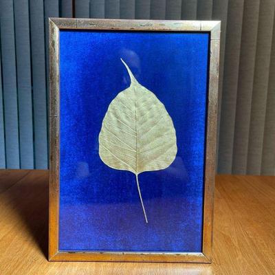 GOLD LEAF | Gold leaf on blue enamel, framed - h. 12-1/2 x w. 9 in.