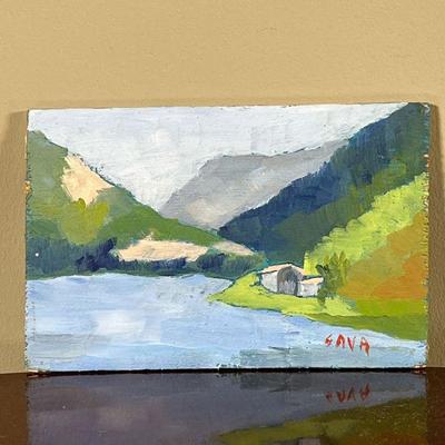 MINIATURE OIL PAINTING | Small countryside oil on board painting signed 