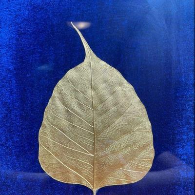 GOLD LEAF | Gold leaf on blue enamel, framed - h. 12-1/2 x w. 9 in.