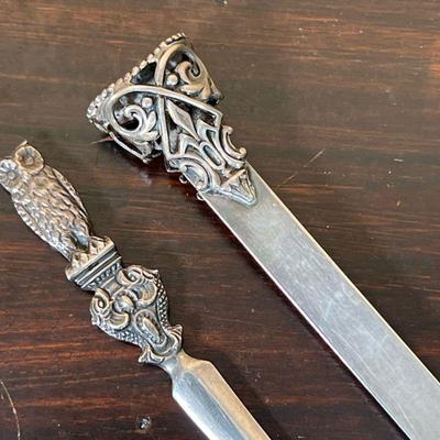 (2pc) STERLING LETTER OPENERS | With sterling silver handles and blades, each marked on the blade, one marked 
