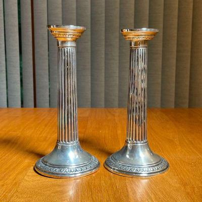 PAIR SILVER CANDLESTICK HOLDERS | Silver candlestick, marked 