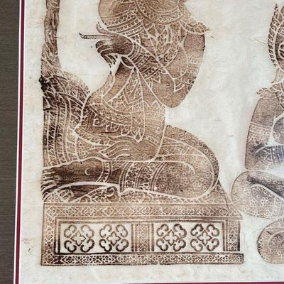 TIBETAN WOOD CUT PRINT | Showing two seated figures - overall: h. 28 x w. 26 in.