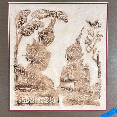 TIBETAN WOOD CUT PRINT | Showing two seated figures - overall: h. 28 x w. 26 in.