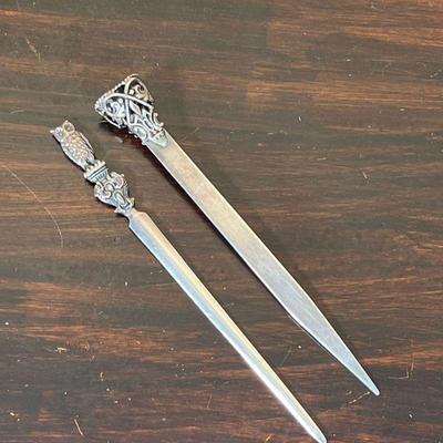 (2pc) STERLING LETTER OPENERS | With sterling silver handles and blades, each marked on the blade, one marked 