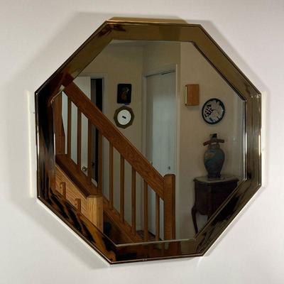 OCTAGONAL WALL MIRROR | Contemporary / modern design gold toned chrome frame with flat glass mirror - 36-3/4 x 36-3/4 in.