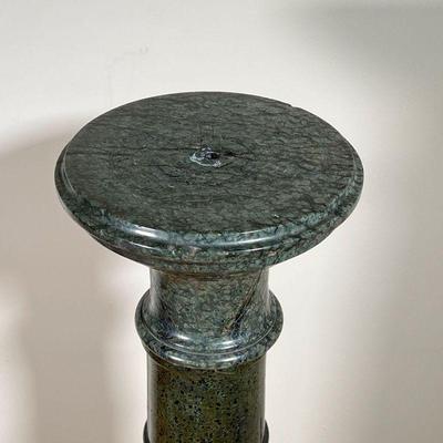 MARBLE DISPLAY COLUMN | Green marble column / pedestal of three-piece construction, the center with fluting; top dia. 9-1/2 inches. -...
