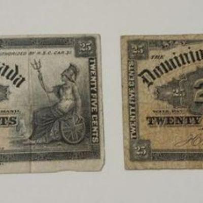 1210	DOMINION OF CANADA 25 CENT NOTE 1900, 2 PIECE LOT
