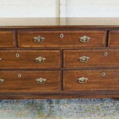 1216	HENREDON FOLIO FOUR 7 DRAWER MAHOGANY LOW CHEST W/BANDED DRAWER FRONTS & TOP, APPROXIMATELY 64 IN X 20 IN X 32 IN HIGH
