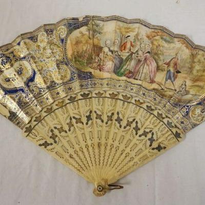 1075	ANTIQUE FAN DOUBLE SIDED, SOME LOSSES
