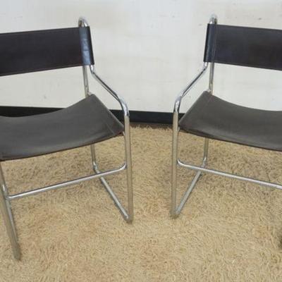 1028	PAIR OF LEATHER & CHROME MIDCENTURY MODERN CHAIRS, APPROXIMATELY 20 IN X 22 IN X 33 IN HIGH
