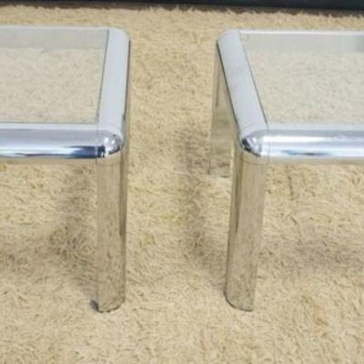 1029	PAIR OF MIDCENTURY MODERN CHROME & GLASS CHAIR SIDE STANDS
