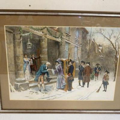 1096	LARGE FRAMED J.L.G. FERRIS PRINT, STREET SCENE W/SOLDIERS, ETCHED BY JAMES J KING, APPROXIMATELY 41 1/2 IN X 32 1/2 IN OVERALL
