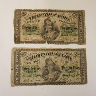 1208	DOMINION OF CANADA 25 CENT NOTE 1870 X 2
