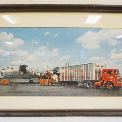 1125	LARGE FRAMED PHOTO OF RED STAR TRUCKING 1ST AIR FREIGHT CIRCA 1950 AT IDLEWILD NOW JFK AIRPORT, APPROXIMATELY 17 IN X 26 IN
