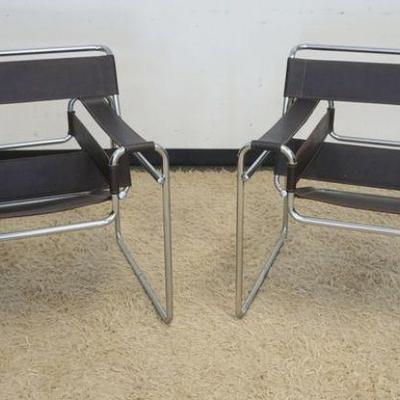 1026	2 MIDCENTURY MODERN CHROME & BLACK LEATHER WASSILY CHAIRS, APPROXIMATELY 30 1/2 IN X 25 1/4 IN X 28 1/4 IN HIGH
