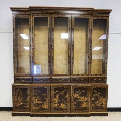 1001	DREXEL HERITAGE 2 PART ASIAN STYLE BREAKFRONT W/ADJUSTABLE INTERIOR GLASS SHELVES & LIGHTING, APPROXIMATELY 79 IN X 13 IN X 85 IN HIGH
