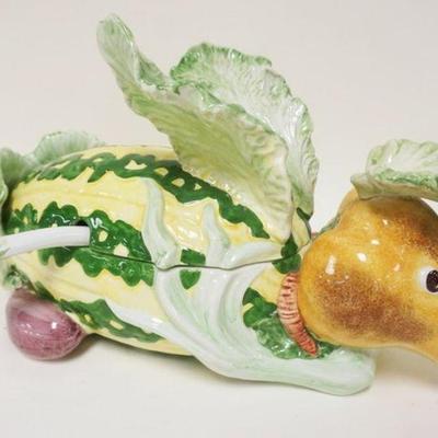 1159	LARGE CERAMIC COVERED RABBIT TUREEN W/LETTUCE AND LADLE
