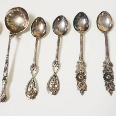 1049	GROUP OF 7 ASSORTED 900 SILVER SOUVENIR SPOONS, 2.6 TOZ
