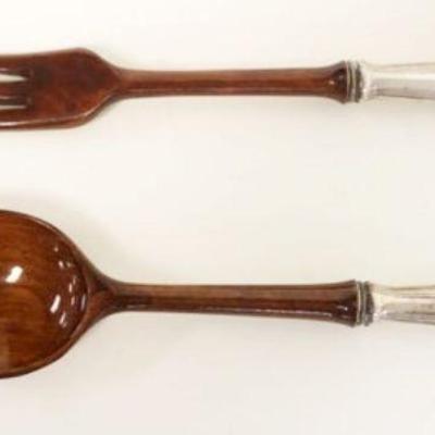 1045	FRENCH WOOD SALAD FORK & SPOON W/STERLING HANDLES, APPROXIMATELY 10 IN
