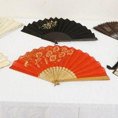 1067	GROUP OF 7 ASSORTED ANTIQUE FANS, SOME W/LOSSES
