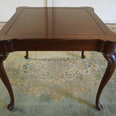 1244	MAHOGANY CONCEALED GAME TABLE W/CHESS & BACKGAMMON, FINISH WORN ON TOP SURFACE, APPROXIMATELY 34 IN SQUARE, 28 IN HIGH
