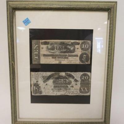 1105	CONFEDERATE CURRENCY, 10 DOLLARS RICHMOND VA 1864, 20 DOLLARS RICHMOND VA 1861, FRAMED & MATTED, APPROXIMATELY 13 IN X 16 IN
