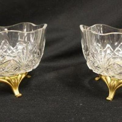 1195	PAIR OF CUT GLASS SCALLOPED EDGE BOWLS ON BRONZE FOOTED BASES, APPROXIMATELY 6 1/2 IN X 4 IN
