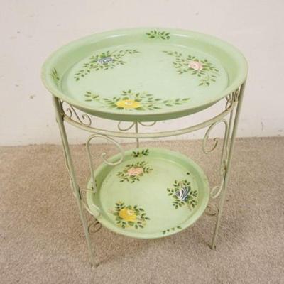 1259	PAINT DECORATED 2 TIER METAL TRAY STAND W/FLORAL DESIGN & 2 REMOVABLE TRAYS, APPROXIMATELY 17 IN X 24 IN HIGH
