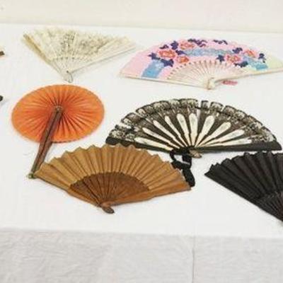 1068	GROUP OF 12 ANTIQUE FANS, SOME W/LOSSES
